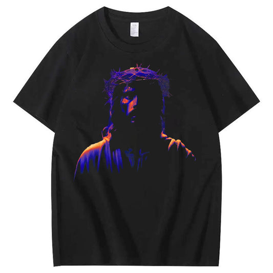 Oil Painting Jesus Pattern Print T-Shirt