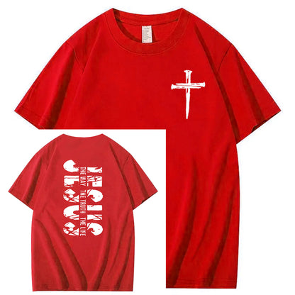 Jesus The Way The Truth The Life  Pattern Print Crew Neck T-Shirt