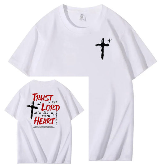 Trust In The  Lord Pattern Print Crew Neck T-Shirt