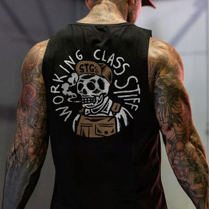 WORKING CLASS STIFF Cowboy Skull Black Print Vest