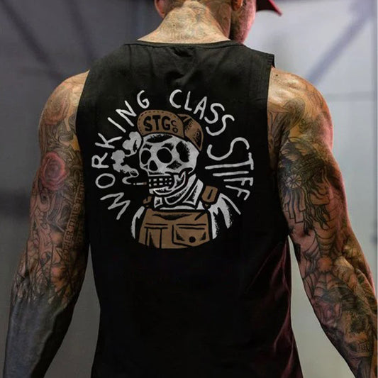 WORKING CLASS STIFF Cowboy Skull Black Print Vest