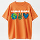 Retro Cartoon Earth & Peace Sign Heart Hand Gesture Trendy Short Sleeve
