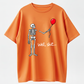 Funny Skeleton Balloon Shirt, Dark Humor Graphic Tee, Halloween Style Black Short Sleeve  Blend Top, Skeleton Gift Shirt