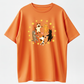 5 Holding Hands Circle Cats Yellow Star Heart Pattern, Round Neck Fabric, Graphic Tees Women, Vintage T Shirts