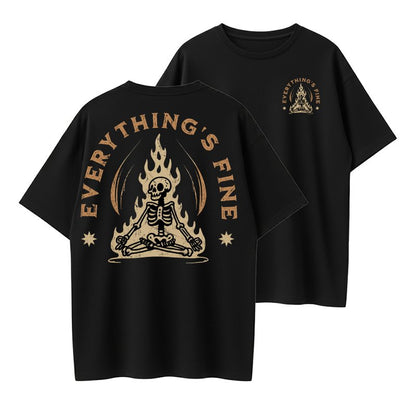 Vintage Distressed Meditating Skeleton T-shirt | Everything's Fine Gothic Casual Graphic Tee