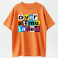 "Overstimulated" Print Short Sleeve Summer Top, Black with White Lettering, Breathable Round Neck Tee for Casual Attire