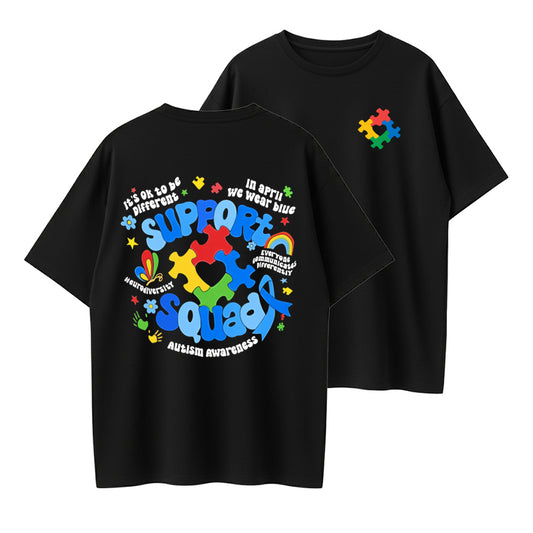 Urbntees Support Squad Autism Awareness Puzzle It's OK to Be Different Cotton T-Shirt