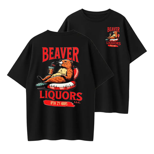Humorous Beaver Liquor T-Shirt – 'Beaver Liquors' Funny Design for Party Enthusiasts