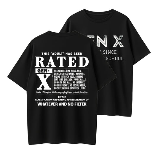 Gen X This Adult Has Been Rated Shirt, Generation X Traits Graphic Tee, Gen X Vintage Inspired Shirt, Funny Sarcastic, Unisex Streetwear women
