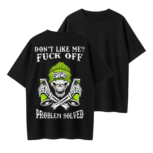 Urbntees Don't Like Me Fuck Off Problem Solved Green Beanie Skull Graphic Tee