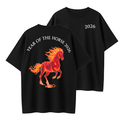 2026 Year of the Fire Horse Chinese Zodiac Flaming Horse Graphic T-Shirt
