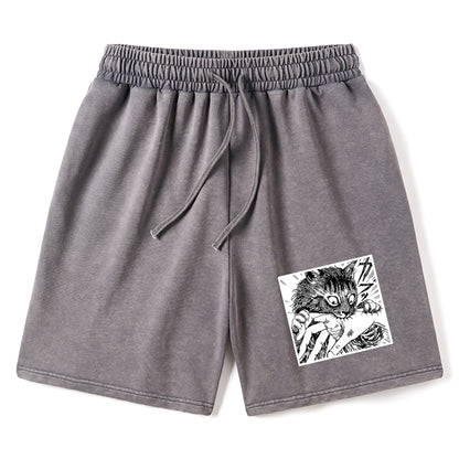 Creepy Cat Anime Horror Anteater Washed Shorts