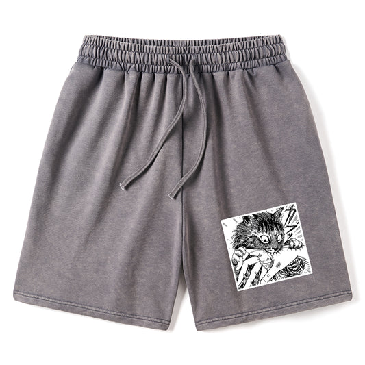 Creepy Cat Anime Horror Anteater Washed Shorts