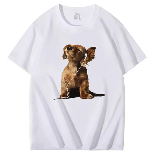Heartwarming Puppy Music Graphic T-Shirt - Bring Good Vibes