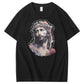 Watercolor Jesus Pattern Print Crew Neck T-Shirt