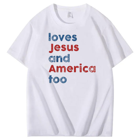 Loves Jesus and America Too Print Pattern Crew Neck T-Shirt