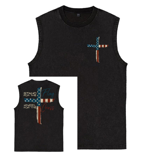 Stand For The Flag Kneel For The Cross Ærmeløse Tanktops med 4. juli-print og vasket bomuld