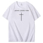 Jesus Loves You Pattern Print Crew Neck T-Shirt
