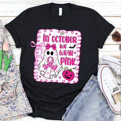 Women's In Octobrt We Wear Pink Pattern Round-Neck T-Shirt