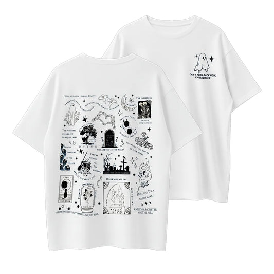 Trendy Dark Halloween Collage Graphic T-Shirt