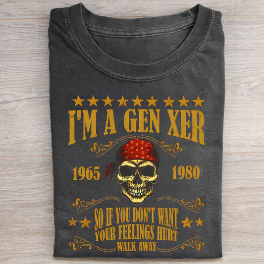 Gen X Walk Away Skull Pattern Round-Neck T-Shirt