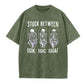 Stuck Between IDK IDC And IDGAF Skeleton Squatting On The Toilet Pattern Crew Neck T-Shirt