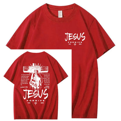 Jesus Forgive Pattern Print 100%Cotton T-Shirt
