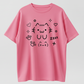 Round Neck, Breathable, Cute Cat Text Print, Black Line Art, Kawaii Manga Loose Fit Top