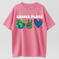 Retro Cartoon Earth & Peace Sign Heart Hand Gesture Trendy Short Sleeve
