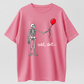 Funny Skeleton Balloon Shirt, Dark Humor Graphic Tee, Halloween Style Black Short Sleeve  Blend Top, Skeleton Gift Shirt