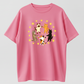 5 Holding Hands Circle Cats Yellow Star Heart Pattern, Round Neck Fabric, Graphic Tees Women, Vintage T Shirts
