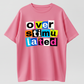"Overstimulated" Print Short Sleeve Summer Top, Black with White Lettering, Breathable Round Neck Tee for Casual Attire