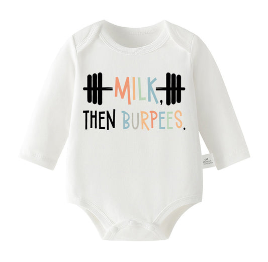 Milk Then Burpees Funny Baby Gym Humor Organic Cotton One-Piece Bodysuit