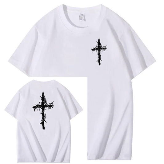 Nails Cross Pattern Print Crew Neck T-Shirt