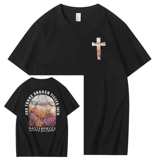 God Turns Broken Pieces Into Masterpieces Christian Pattern Crew Neck T-Shirt