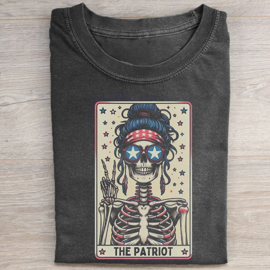 Independence Day Retro Skull  The Patriot Round-Neck T-Shirt