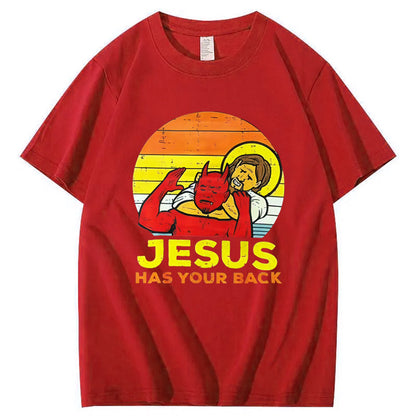 Jesus Has Your Back  Pattern Print 100%Cotton T-Shirt