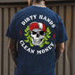 DIRTY HANDS CLEAN MONEY Skull Black Print T-Shirt