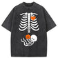 Skeleton Halloween Maternity Pregnancy Announcement Fall Mom Washed Cotton T-Shirt