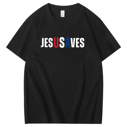 Jesus Saves Usa Pattern Print 100%Cotton T-Shirt