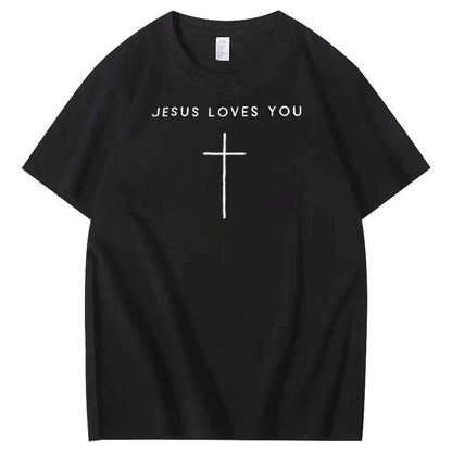 Jesus Loves You Pattern Print Crew Neck T-Shirt