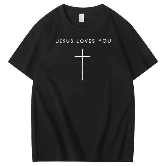 Jesus Loves You Pattern Print Crew Neck T-Shirt