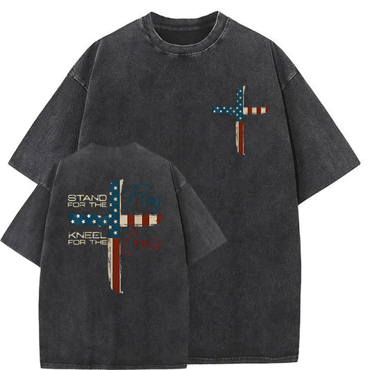 Stand For The Flag Kneel For The Cross 4th Of July Washed T-Shirt