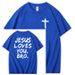 Jesus elsker dig, bror, 100% bomulds t-shirt med mønsterprint