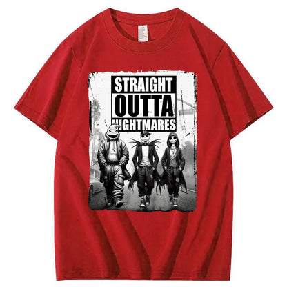 Straight  Outta  Nightmares  Pattern  Print 100%Cotton T-Shirt