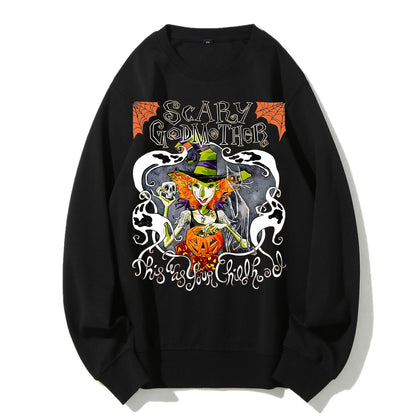Hallloween  Scary Godmother   Pattern 100% 300g CottonCrew Neck Sweatshirt