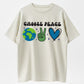 Retro Cartoon Earth & Peace Sign Heart Hand Gesture Trendy Short Sleeve