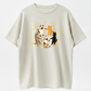 5 Holding Hands Circle Cats Yellow Star Heart Pattern, Round Neck Fabric, Graphic Tees Women, Vintage T Shirts