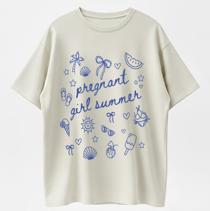 Pregnant Girl Summer Cute Beach Summer Maternity Washed T-Shirt