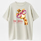 Cartoon Giraffe with Exaggerated Pink Frame Glasses Print, Crew Neck, Short Sleeves